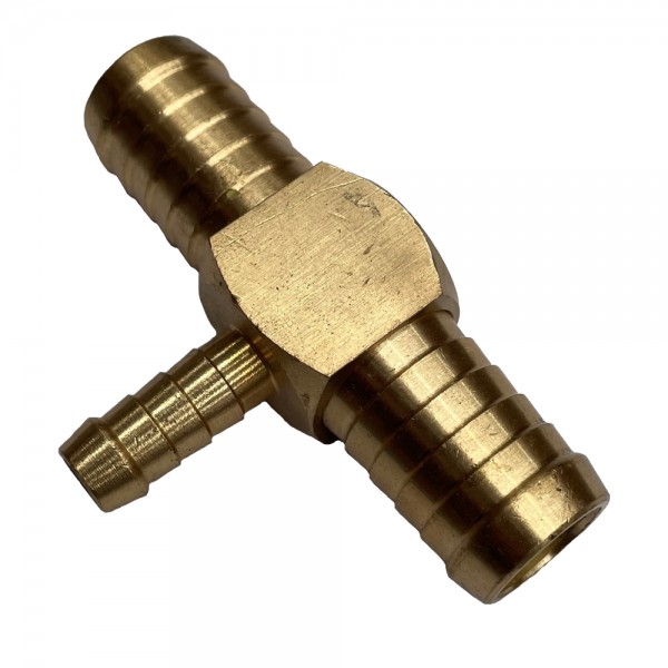 Brass Reducing Tee 3/4" (19.1mm) x 3/4" (19.1mm) to 3/8" (9.5mm) Hose Tube End