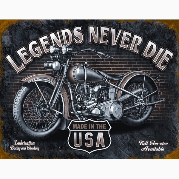 Legends Never Die Made in the Usa Metal Sign Reproduction 41cm x 32cm