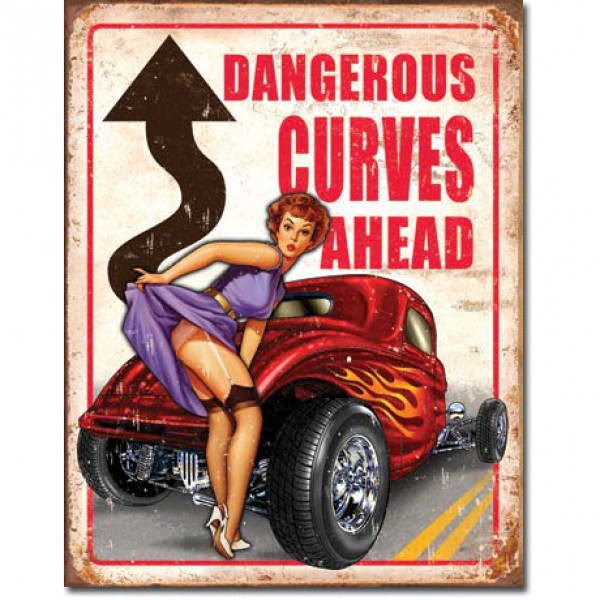 Dangerous Curves Ahead Metal Sign Reproduction 32cm x 41cm