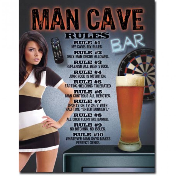 Man Cave Bar Rules Metal Sign Reproduction 32cm x 41cm