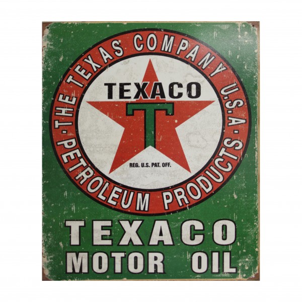 Texaco Motor Oil Green Weathered Metal Sign Reproduction 32cm x 41cm