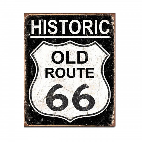 Historic Old Route 66 Metal Sign Reproduction 32cm x 41cm