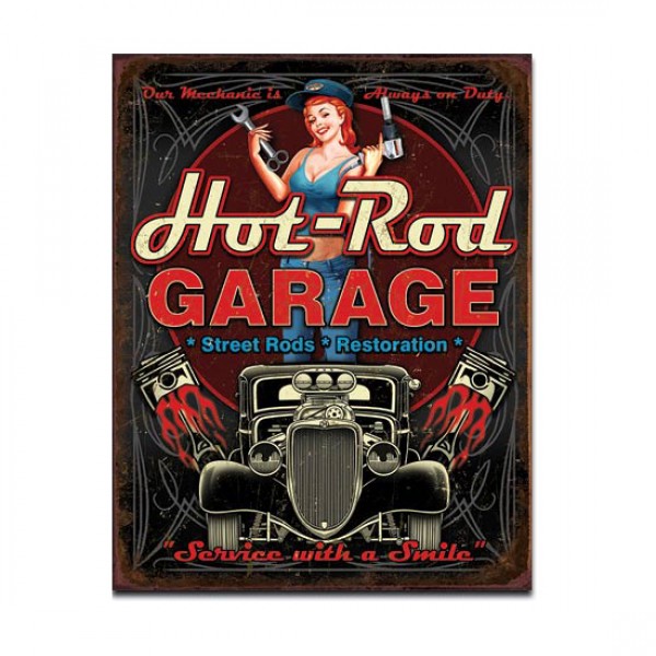 Hot Rod Garage Street Rods Restoration Metal Sign Reproduction 32cm x 41cm