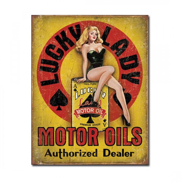 Lady Luck Motor Oils Authorized Dealer Metal Sign Reproduction 32cm x 41cm