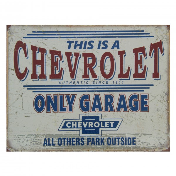 Chevrolet Only Garage All Others Park Outside Metal Sign Repro 41cm x 32cm