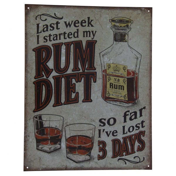 Rum Diet, So Far I have Lost 3 days Metal Sign Reproduction 32cmx41cm