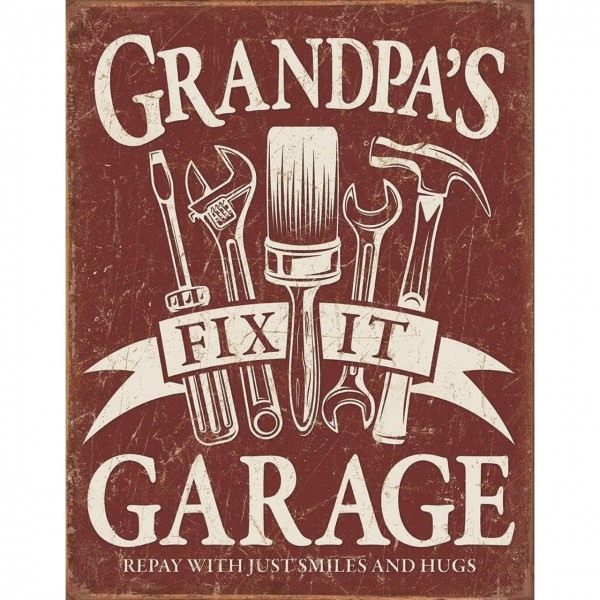 Grandpas Fix It Garage Metal Sign Reproduction 32cm x 41cm