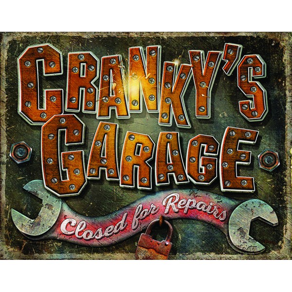 Crankys Garage Closed For Repair Metal Sign Reproduction 41cm x 32cm