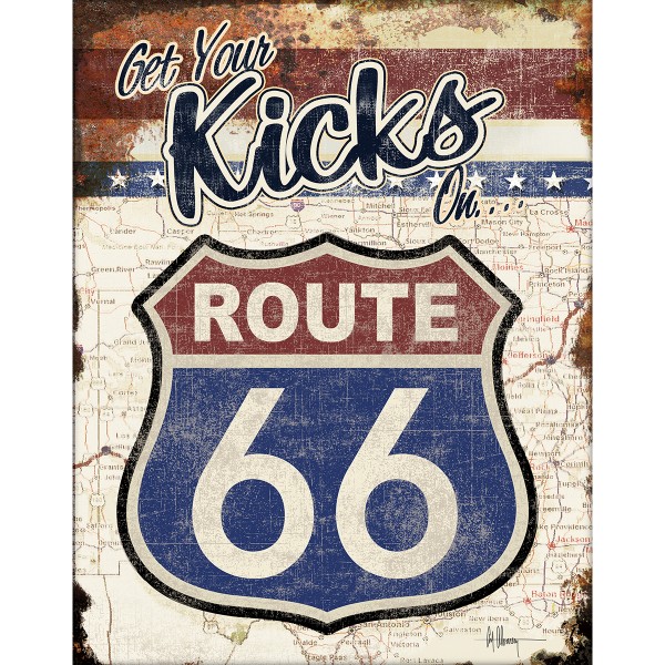 Route 66 Get Your Kicks Metal Sign Reproduction 32cm x 41cm