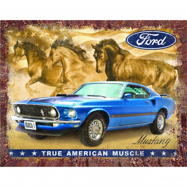 Mustang True American Muscle Metal Sign Reproduction 41cm x 32cm