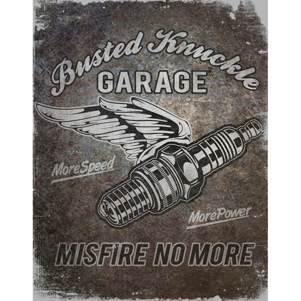 Busted Knuckle Garage Spark Plug Metal Sign Reproduction 32cm x 41cm
