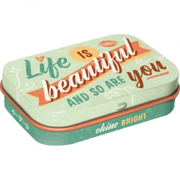 MintBox: Life is Beautiful Size:4x6 x1.6cm sugar free mints 34gm