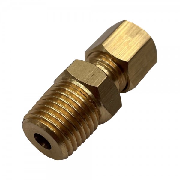 Brass Single Compression Union 1/4" (6.3mm) Hose Tube to 1/4" (13.2mm) Male BSP Thread