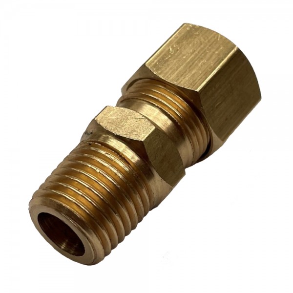 Brass Single Compression Union 3/8" (9.5mm) Hose Tube to 1/4" (13.2mm) Male BSP Thread