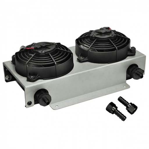 [13740] Derale Dual 5" Fans Cool Remote Fluid Cooler 19 Row Stacked Plate -6AN