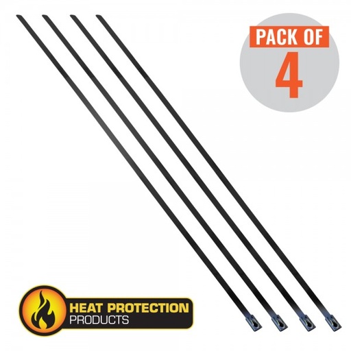 [214004] Exhaust Wrap Stainless Black Locking Ties 355mm (14 Inch) Long Heavy Duty Qty 4