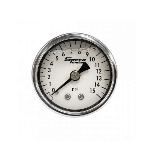 [512-16] 1-1/2" 15psi Liquid Filled Mechanical Fuel Pressure Gauge - White Dial Chrome Housing