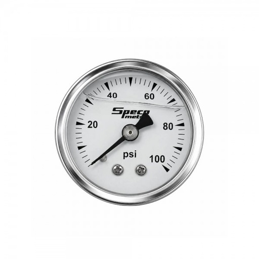 [512-21] 1-1/2" 100psi Liquid Filled Mechanical Fuel Pressure Gauge - White Dial Chrome Housing