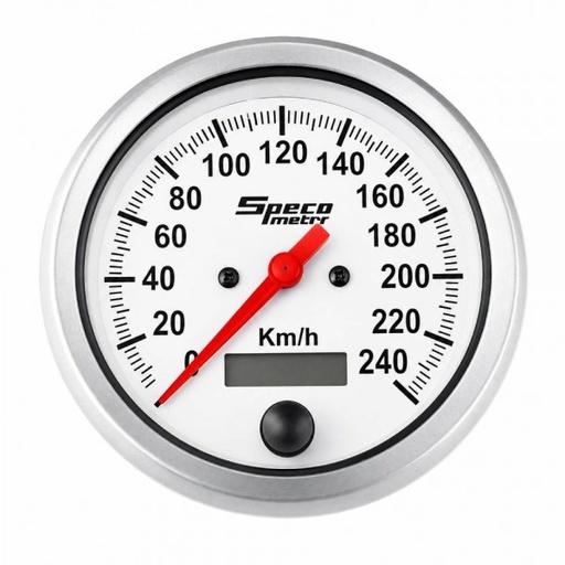 [520-00] 85mm Dash Mounted Programmable Speedometer - White Dial Silver Bezel