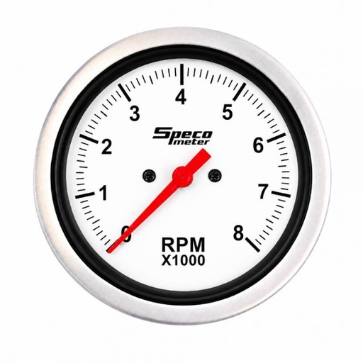 [520-14] 85mm Dash Mounted Electronic Tachometer - White Dial Silver Bezel