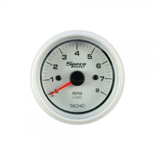 [524-01] 2" 12V 8000rpm Tachometer - White Dial Silver Bezel