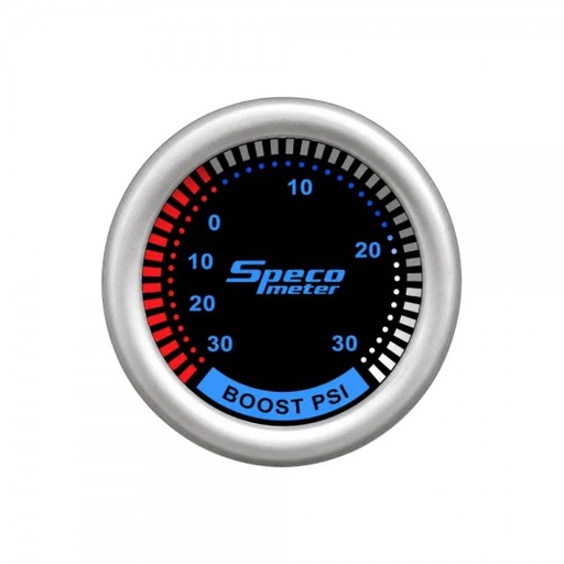 [530-02] 2" 12V 30 Electric Hg to 30 PSI Boost Gauge - Black Dial Silver Markings Silver Bezel