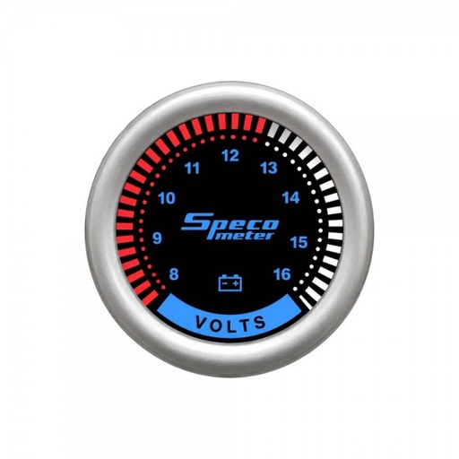 [530-22] 2" 8-16 Volt Voltmeter Gauge - Black Dial Silver Markings Silver Bezel
