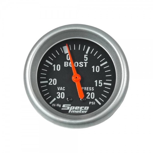 [535-03] 2-5/8" Mechanical 30 Hg to 20 PSI Boost Gauge - Black Dial Silver Bezel
