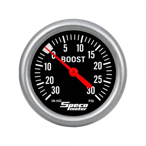 [535-04] 2-5/8" Mechanical 30 Hg to 30 PSI Boost Gauge - Black Dial Silver Bezel