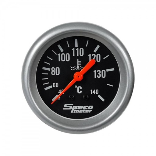 [535-24A] 2-5/8" Mechanical 40-140C Water Temperature Gauge with 12' Sender & Adaptors - Black Dial Silver Bezel