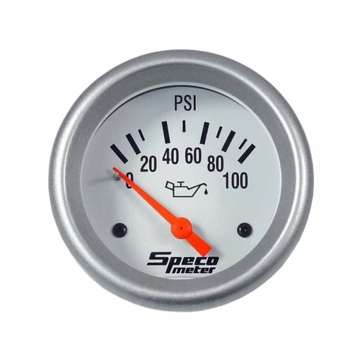 [537-20] 2-5/8" Electric 100 psi Oil Pressure Gauge with Sender - White Dial Silver Bezel