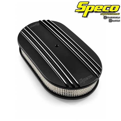 [66-422] Speco Aluminium Air Cleaner 15" x 2" Oval Black Dual Centre Finned Top Paper Element