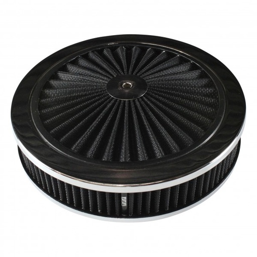 [45721] Extraflow Black Chrome Air Cleaner Filter 9"x 2" Assy fit Holley 5-1/8" Base