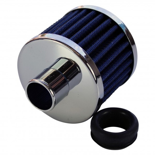 [66-003] Valve Cover Breather Cap Push In 1"(25mm) Neck Chrome Blue Element + Grommet