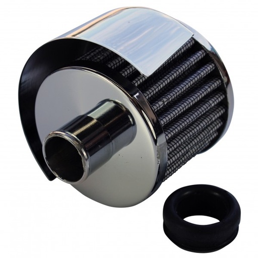 [66-008] Valve Cover Breather Cap Push In 1"(25mm) Neck Shield Chrome White Element Grom