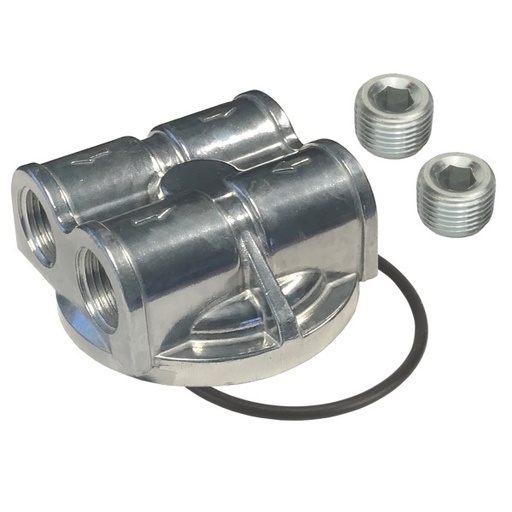 [15757] Derale Dual Side Ports Spin On Engine Oil Adapter 1/2"NPT Ports 22x1.5mm