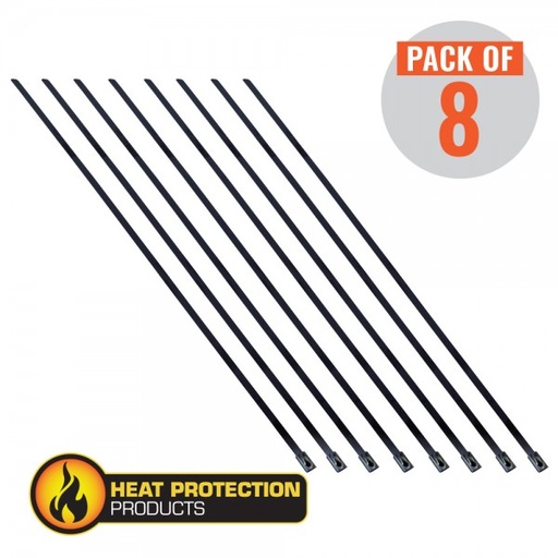 [214008] Exhaust Wrap Stainless Black Locking Ties 355mm (14 Inch) Long Heavy Duty Qty 8
