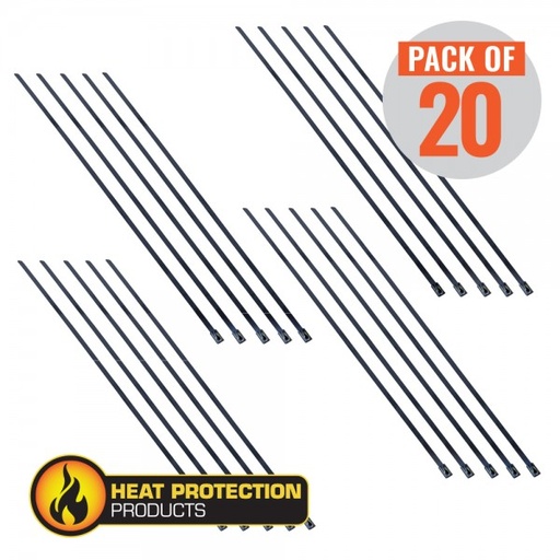 [214020] Exhaust Wrap Stainless Black Locking Ties 355mm (14 Inch) Long Heavy Duty Qty 20