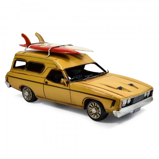 [30711] Automebelia Metal Collectable Ford 1976 XC Panel Van with Surfboard - Yellow