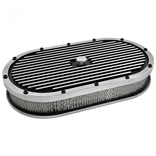 [40834] Oval Black Polished Air Cleaner 15" x 2" Finned Holley Edelbrock Quadrajet