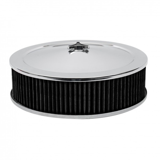 [40841] Chrome Air Filter Cleaner 14" x 4" Holley Edelbrock Recessed Base Black Washable