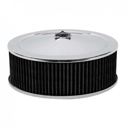 [40842] Chrome Air Filter Cleaner 14" x 5" Holley or Holden Quadrajet Base Black Element