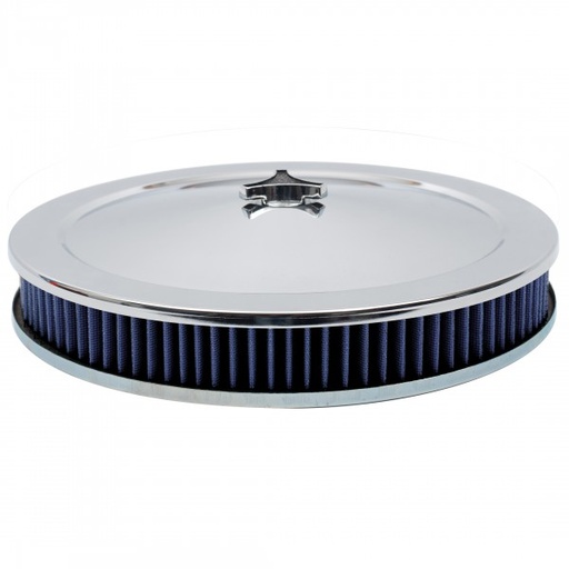 [40844] Chrome Air Filter Cleaner 14" x 2" Holley or Holden Quadrajet Base Blue Washable