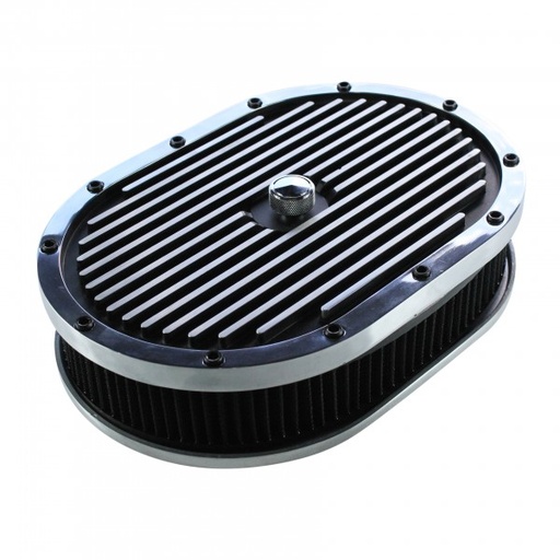 [40872] Oval Black Polished Finned Air Cleaner 12" x 2" Holley Edelbrock Quadrajet