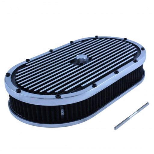 [40874] Oval Black Polished Finned Air Cleaner 15" x 2" Holley Edelbrock Quadrajet