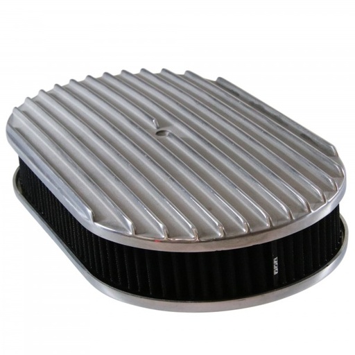 [40887] Oval Full Finned Air Cleaner 15" x 2" Holley Edelbrock Quadrajet Black Filter