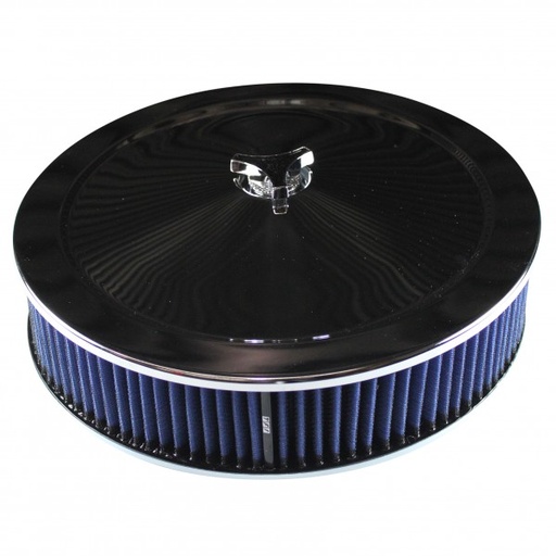 [47606] Chrome Air Filter Cleaner 14" x 3"  Holley Edelbrock Recessed Base Blue Washable