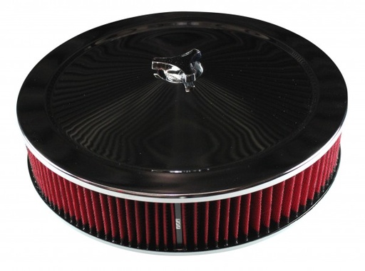 [47612T] Chrome Air Filter Cleaner 14" x 3" Holley or Holden Quadrajet Base Red Washable