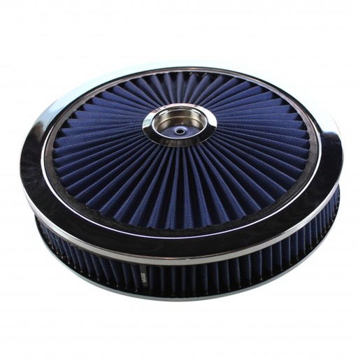 [47636] Extraflow Blue Chrome Air Filter Cleaner 14" x 2" Holley Holden Quadrajet Base