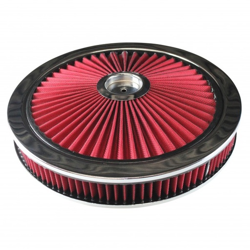 [47642] Extraflow Red Chrome Air Filter Cleaner 14" x 2" Holley Edelbrock Recessed Base